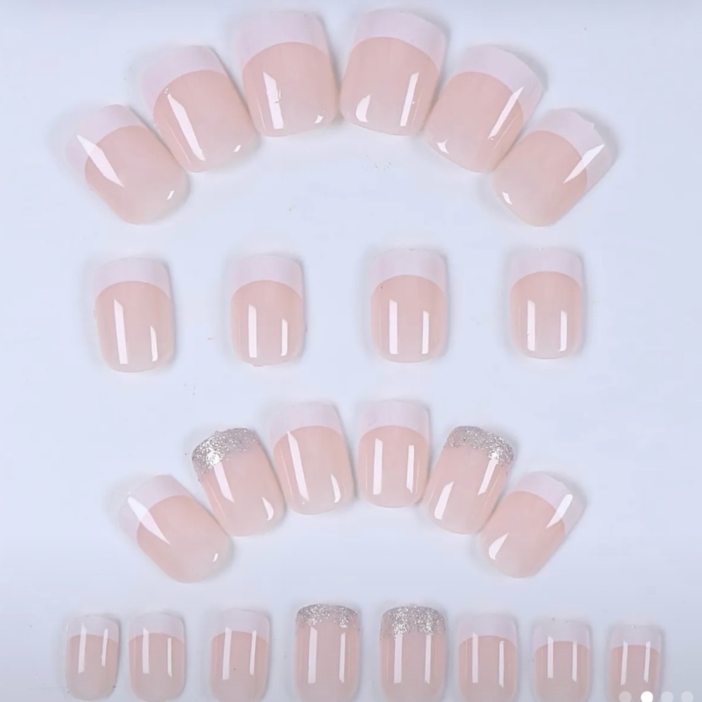 Classic French Tip & Glitter Accent Press-On Nails – 24 Reusable Nails - Picture 2 of 6